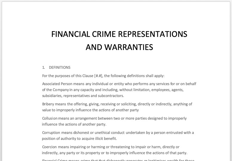Financial Crime Representations and Warranties for Contracts Financial Crime Consulting