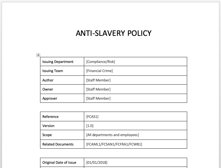 Anti-Slavery Policy