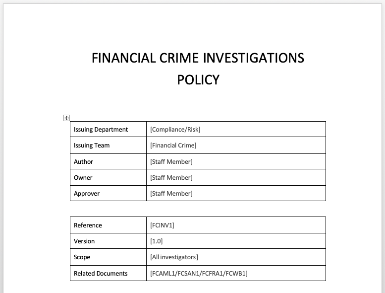 Financial Crime Investigations Policy
