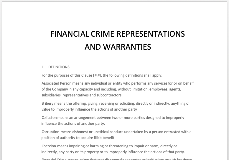 Financial Crime Representations and Warranties for Contracts