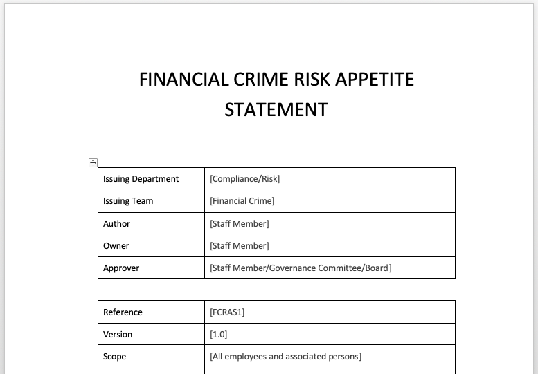 Financial Crime Risk Appetite Statement – Financial Crime Consulting