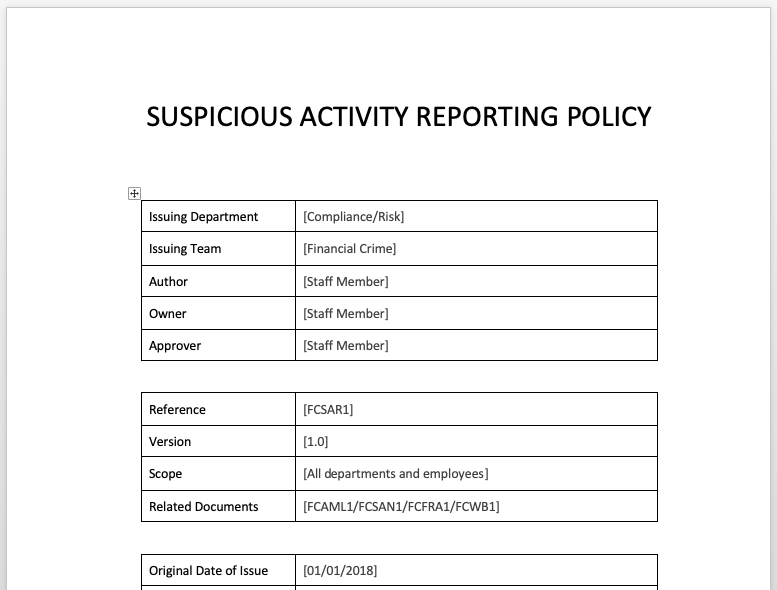 Suspicious Activity Report Template Suspicious Activity Reporting A